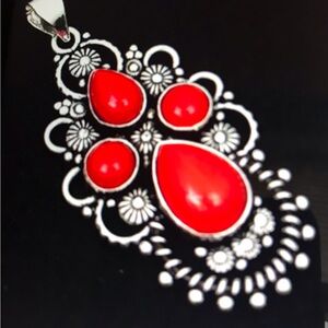 Red Coral Stamped 925 Sterling Silver Necklace